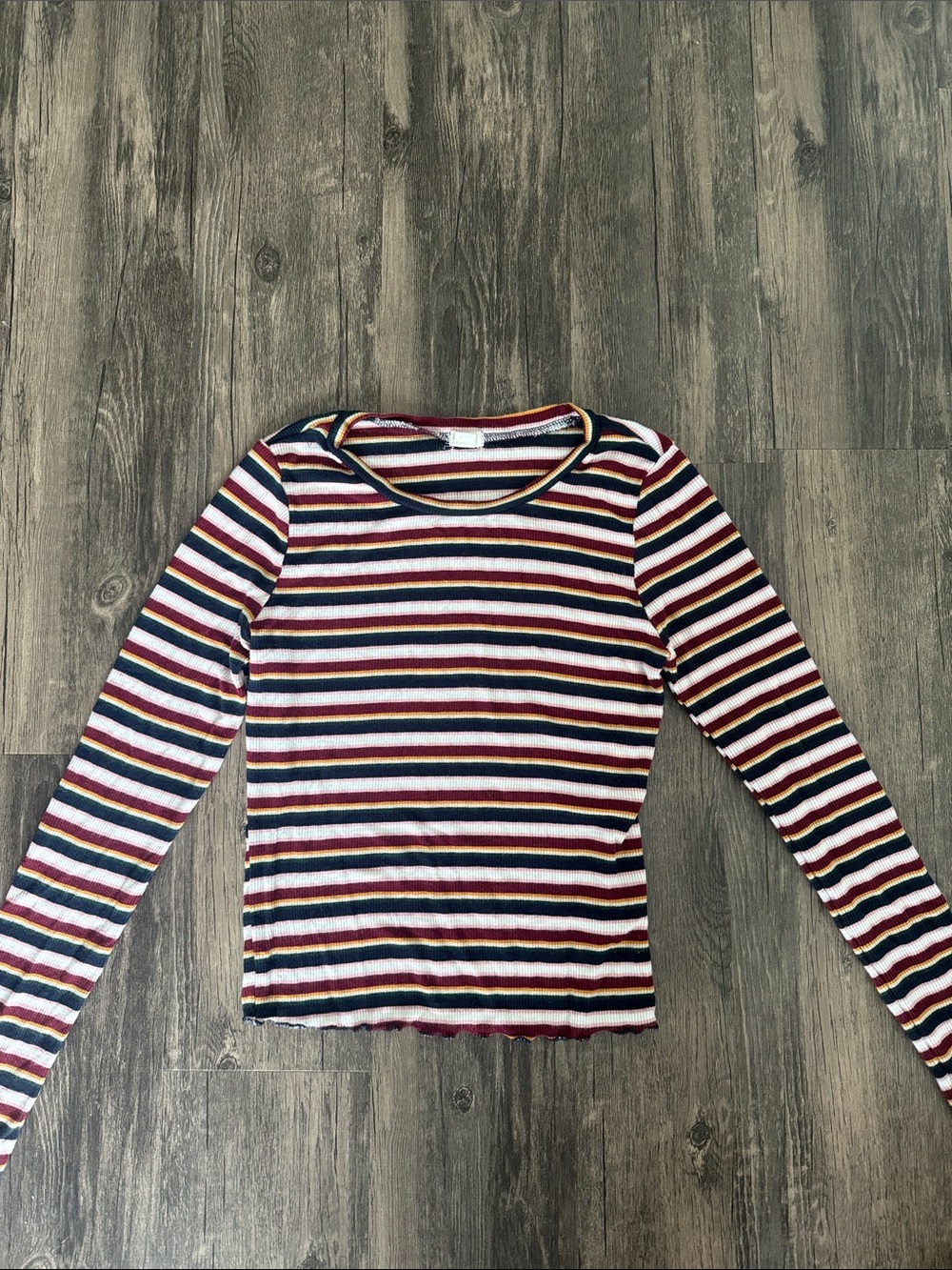 Garage Striped Long Sleeve Top - White, Navy, Burgundy, Mustard, Pink
